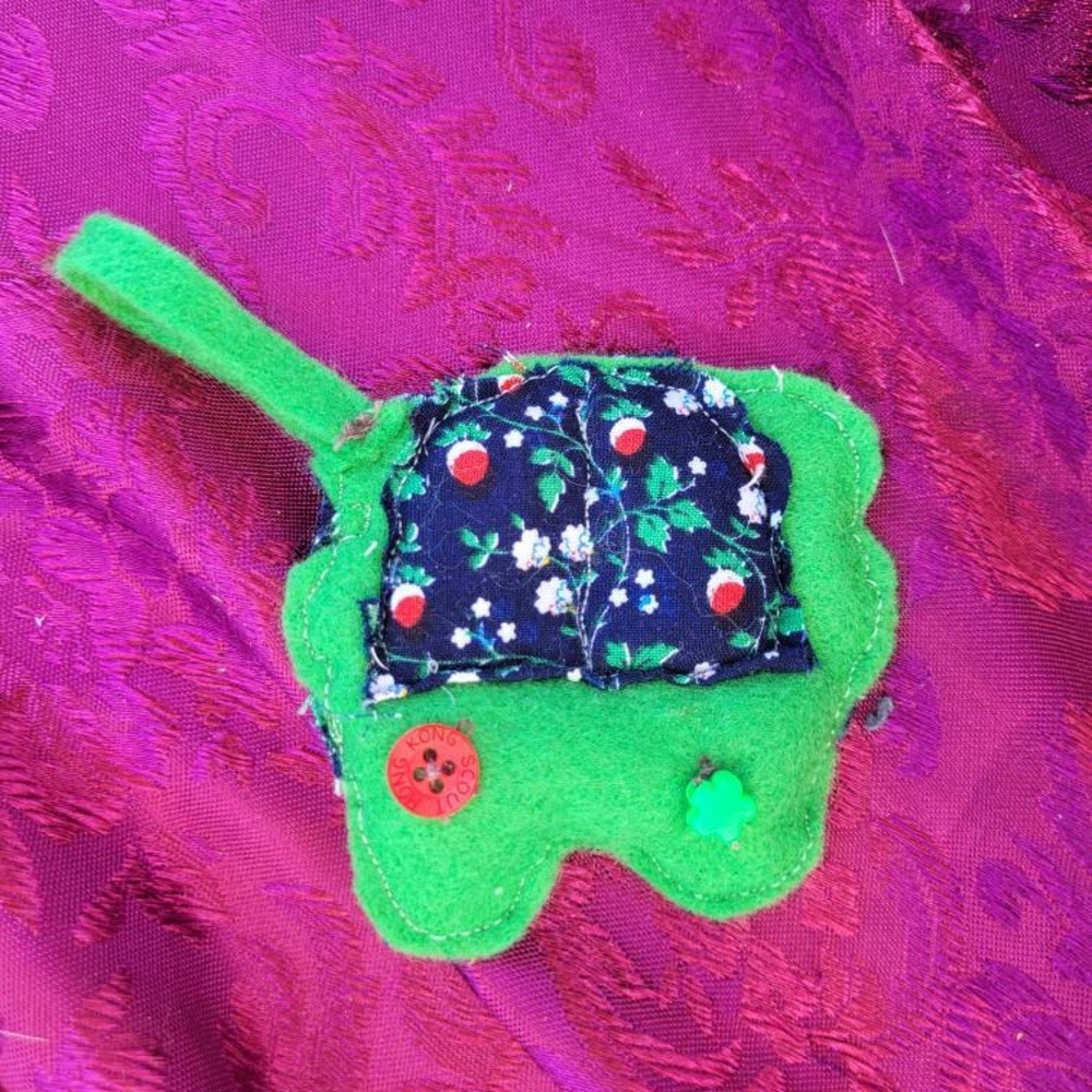 Green and Floral Fabric Brooch